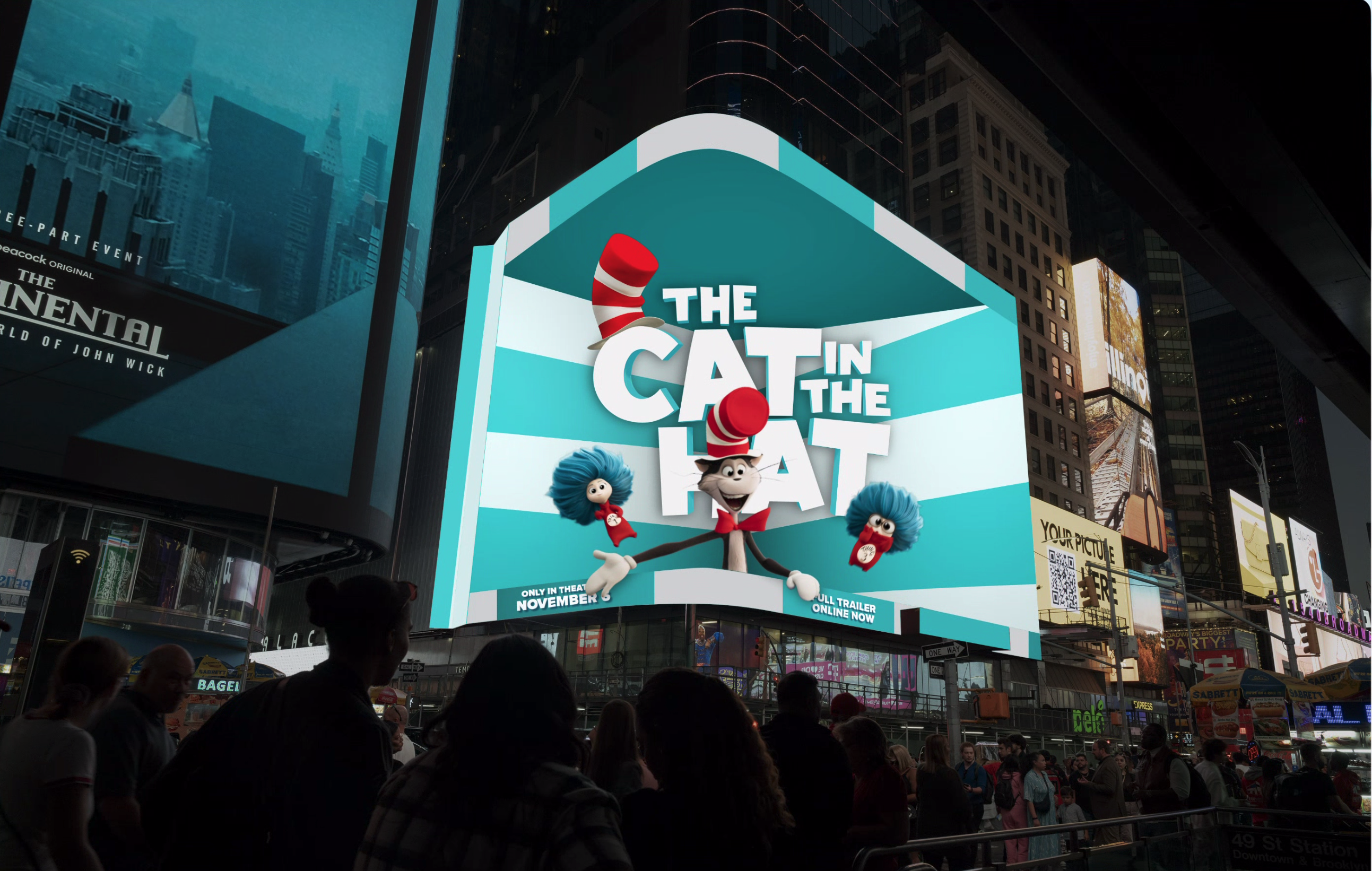 CAT IN THE HAT TIMES SQUARE BILLBOARD previs animatic